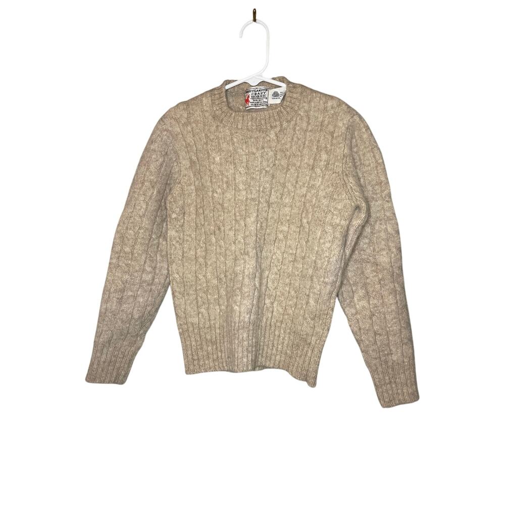 Vintage 70s Shetlander Crazy Horse Wool Cable-Knit Sweater in Oatmeal